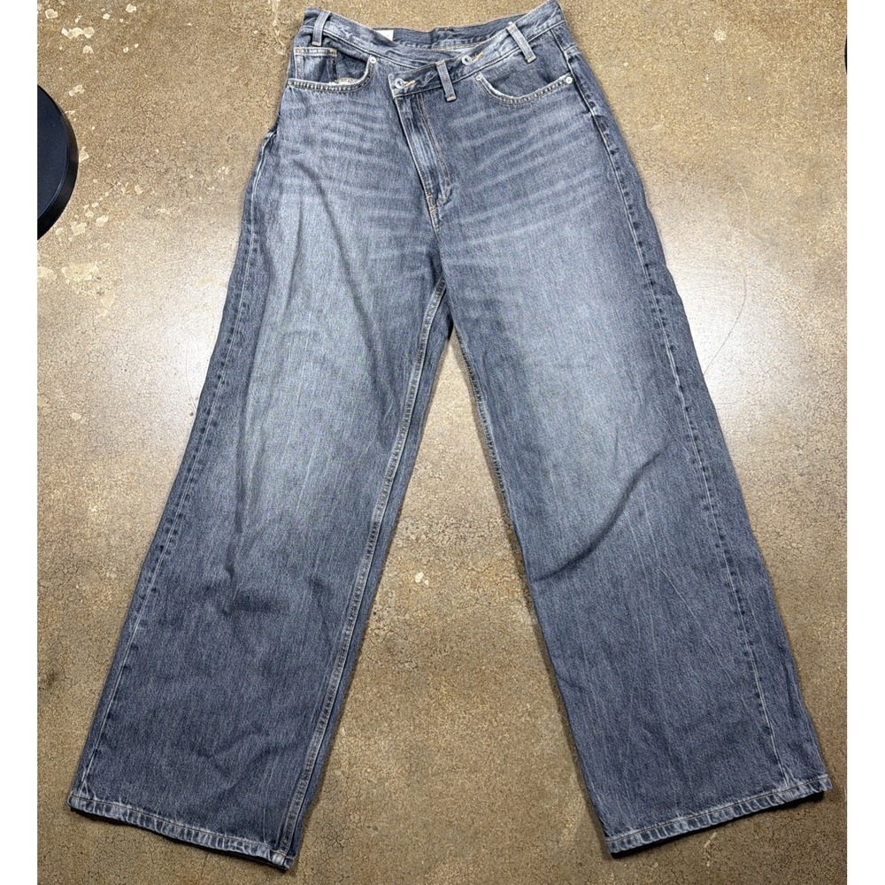 Zara Wide Leg Asymmetrical Dark Wash Women's Jeans Size 8 Y2K